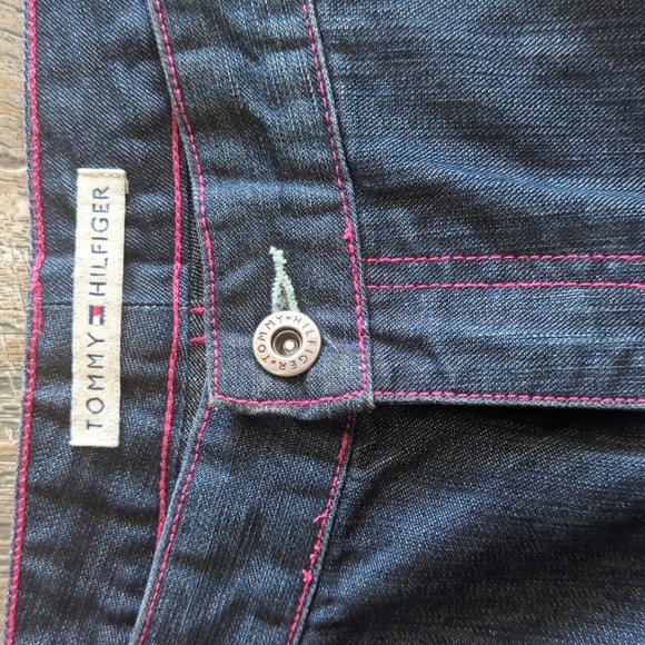 TOMMY HILFIGER bootcut Trouser style jeans dark wash denim pink stitching sz 10 - Picture 4 of 12